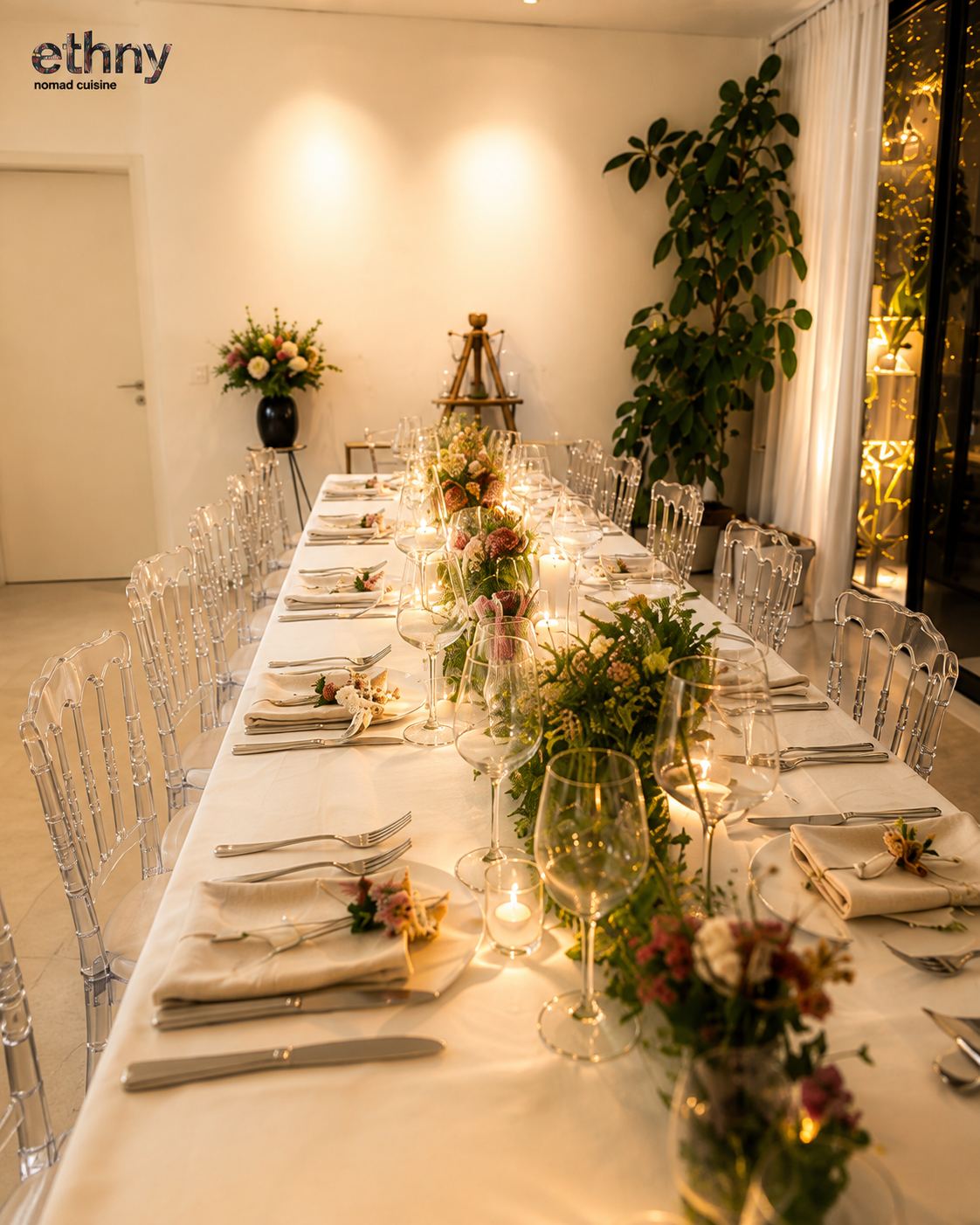 Buitentafel gedekt voor een privéreceptie